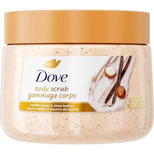 Dove Vanilla Sugar & Shea Butter Body Scrub Exfoliates and Deeply Nourishes for Smooth, Radiant Skin 15 oz