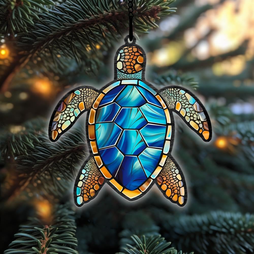Turtle Ornament, Turtle Wood and Acrylic Ornament, Turtle Lovers Gift, Window Hanging, Christmas Decor, Home Wall Room Hanging Decor