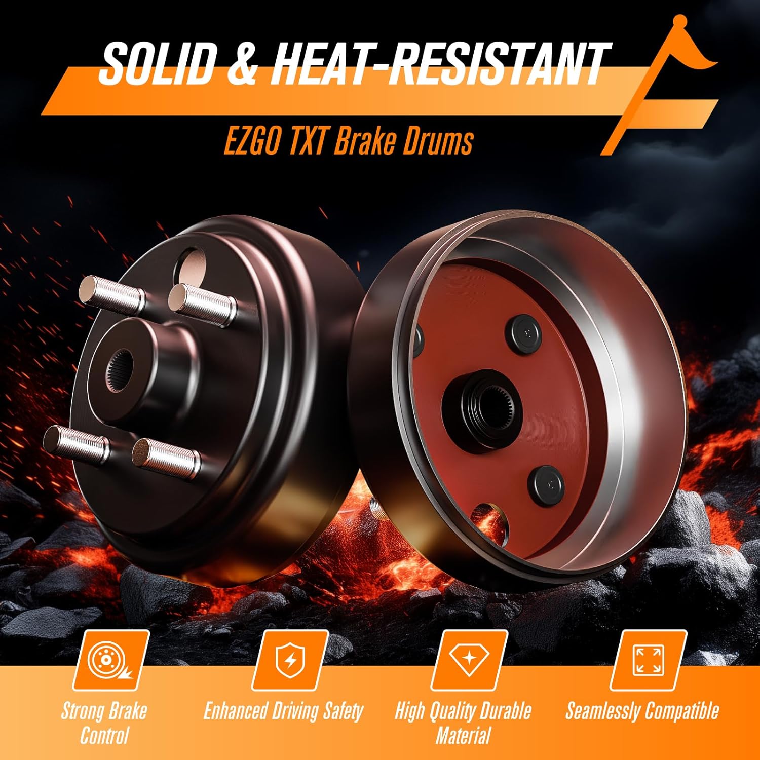 EZGO Brake Drum Hub Assembly, Golf Cart Brake Drums for EZGO TXT 1982-UP Electric and 2-Cycle 1982-1993 Gas, 24 Tooth Star Spline Drums Replace OEM# 19186G1P (Black 2-Pack)