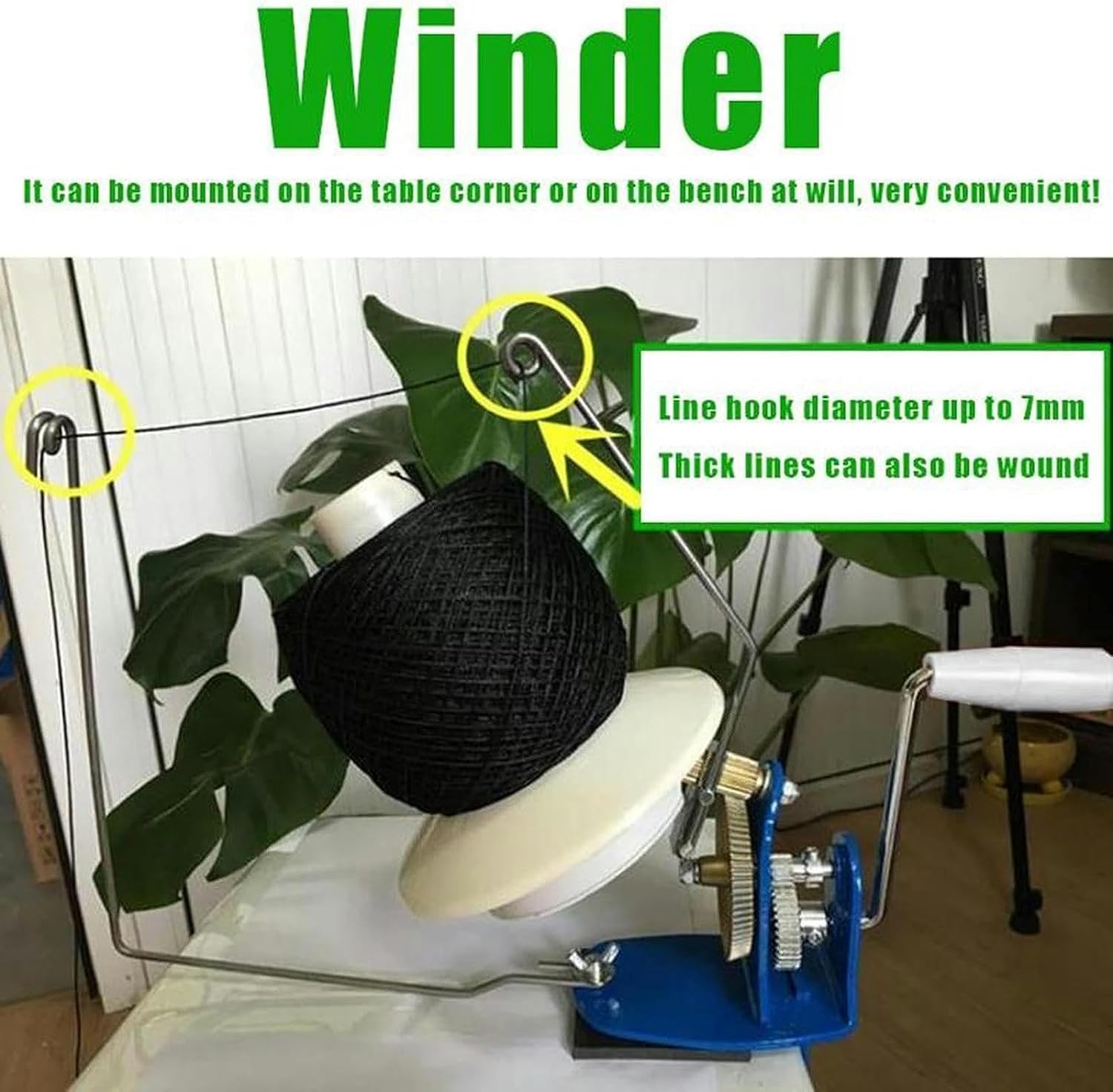 Manual Yarn Ball Winder, Hand Operated Winding Machine Winder for Knitting Metal, 10-Ounce, Thread Cutter Scissors, Blue and White