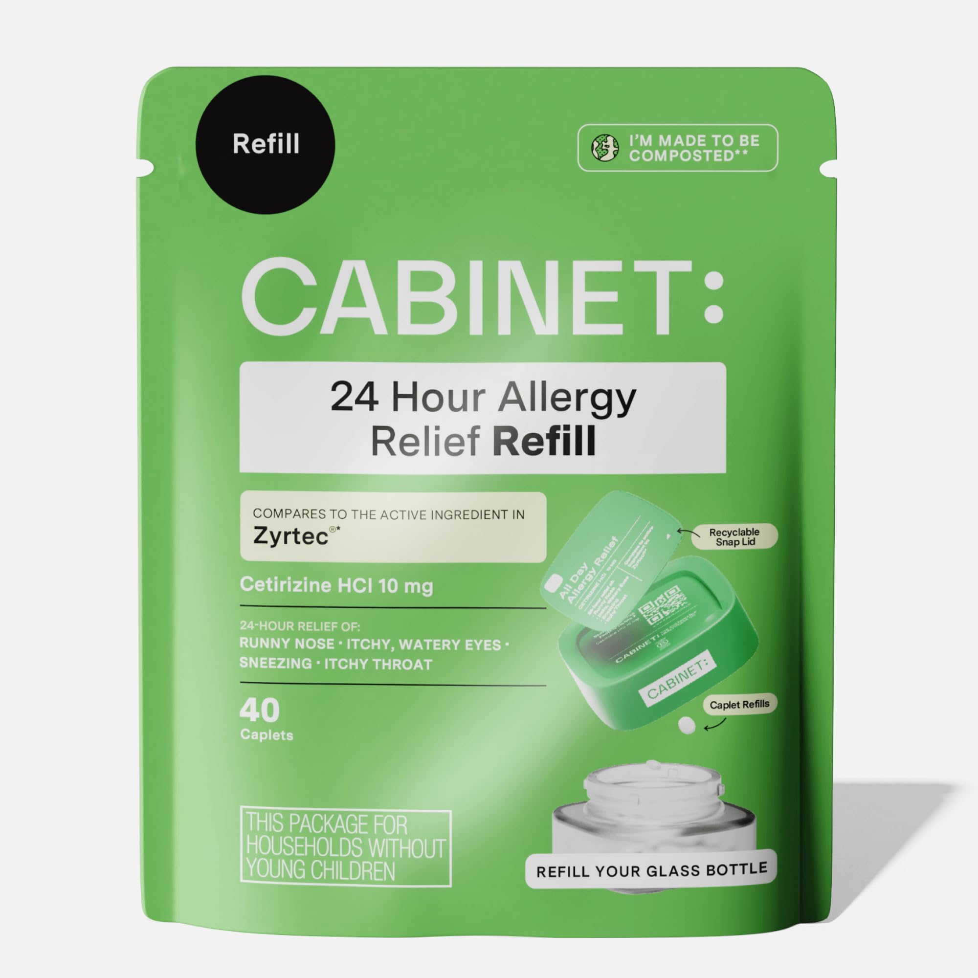 Cabinet: All Day Allergy Relief Cetirizine 10mg for Non-Drowsy Relief from Common Allergy Symptoms (Refill Pouch)