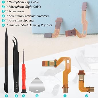 for PS5 Microphone Flex Cable for Sony PlayStation 5 PS5 BDM-010 Handle Inner Mic Ribbon Cable Controller Replacement with Tools(Lelf and Right)
