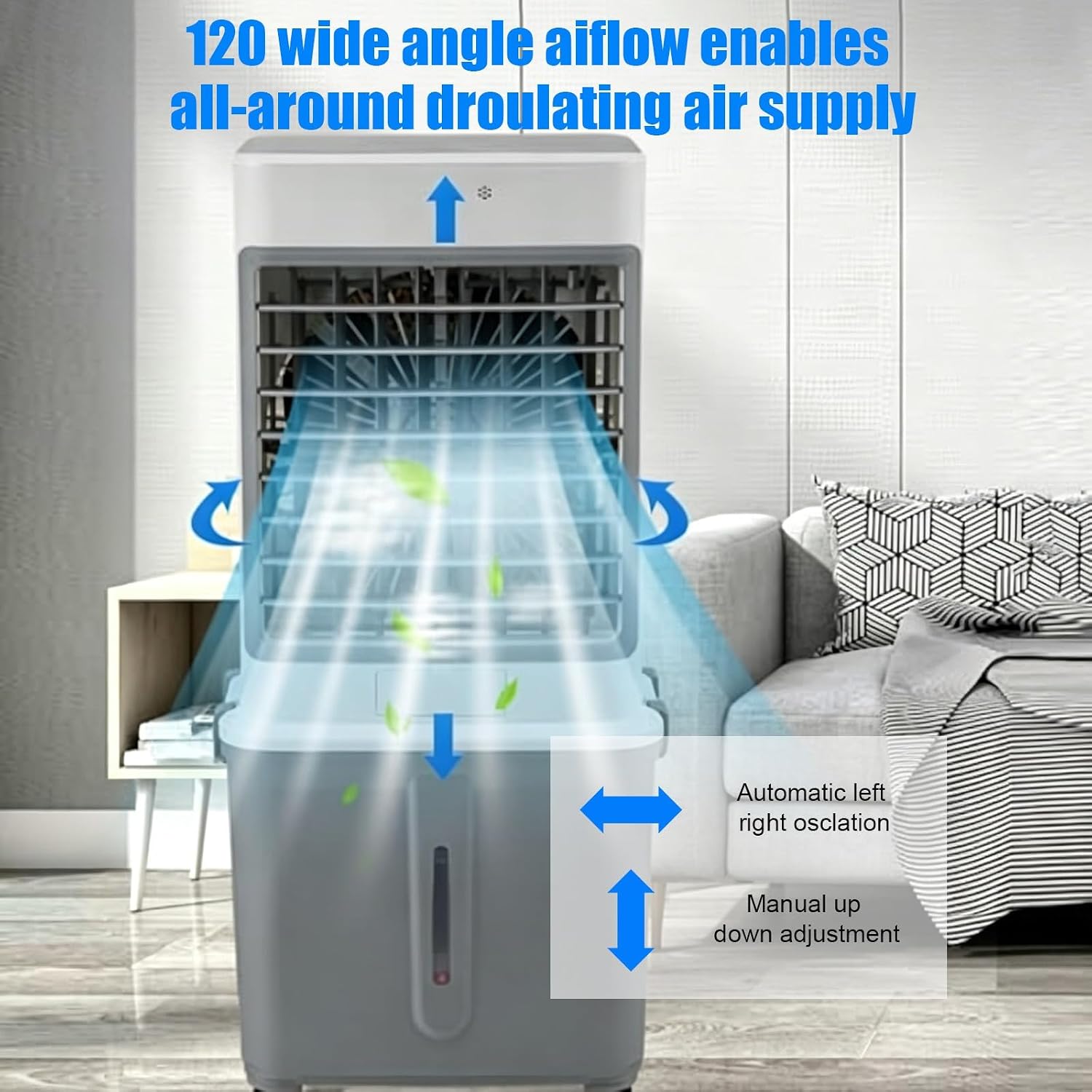 Water AC Unit, 8.5gal Water Tank, 120° Oscillation with 7H Timer and 3 Cooling Modes, Evaporative Cooler for Home, Office & Garage Use