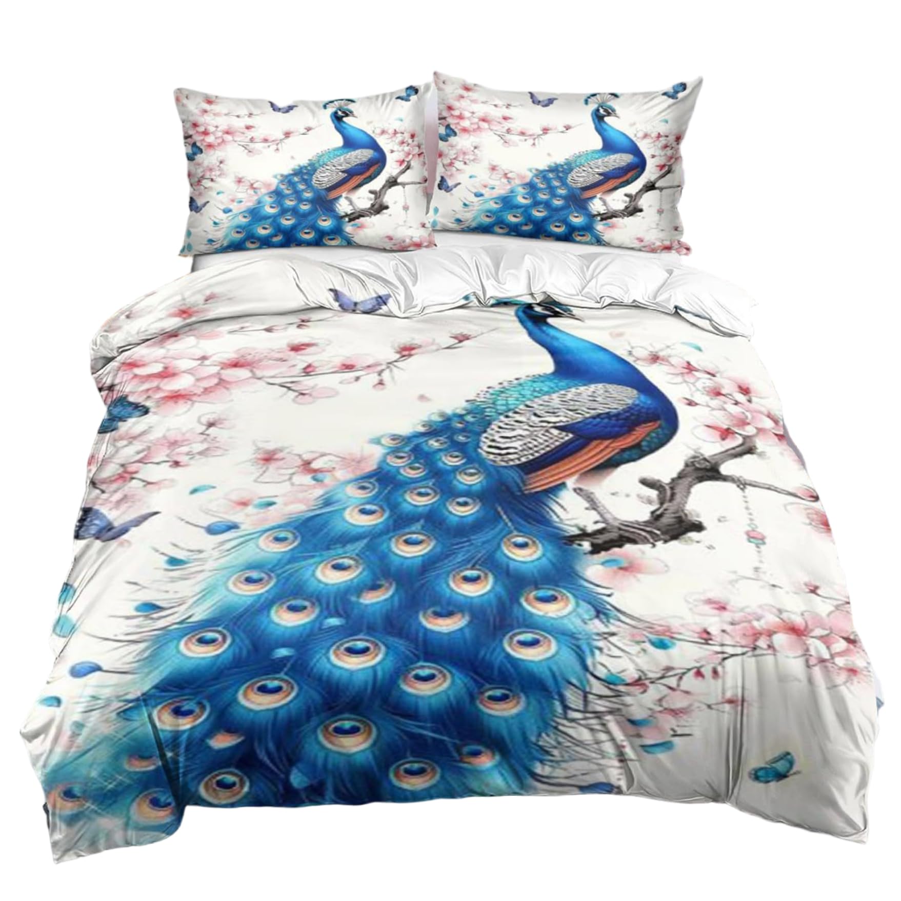 Parure de lit Paon drap housse couette 3 pièces décoration chambre douce