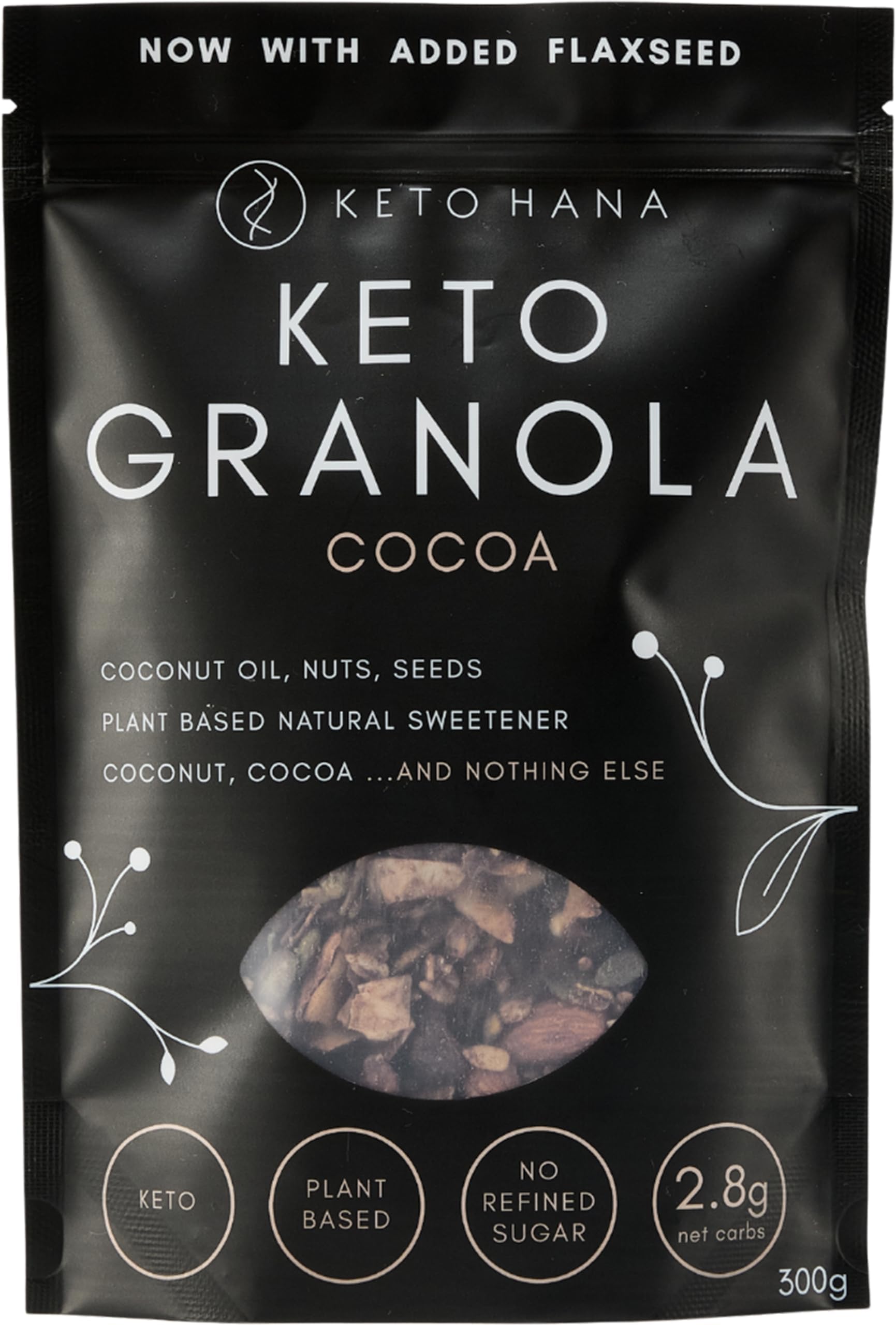 Keto Hana Cocoa Keto Granola Keto Diet Vegan Grain Free Dairy Free Plant Based No Refined Sugars Gluten Free 2.2g Net Carbs Breakfast Cereal - 300gr/0.6lbs