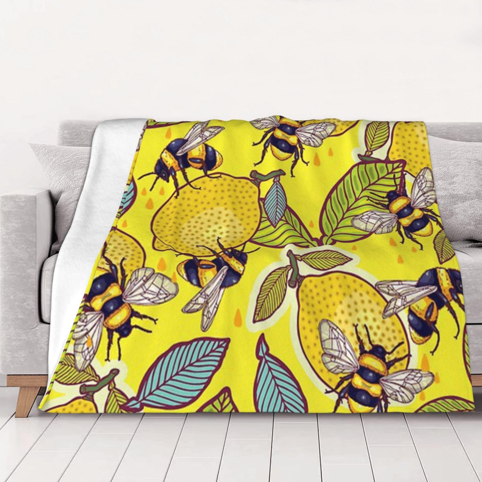 Couverture en flanelle chaude et douce motif citron pour canapé et lit
