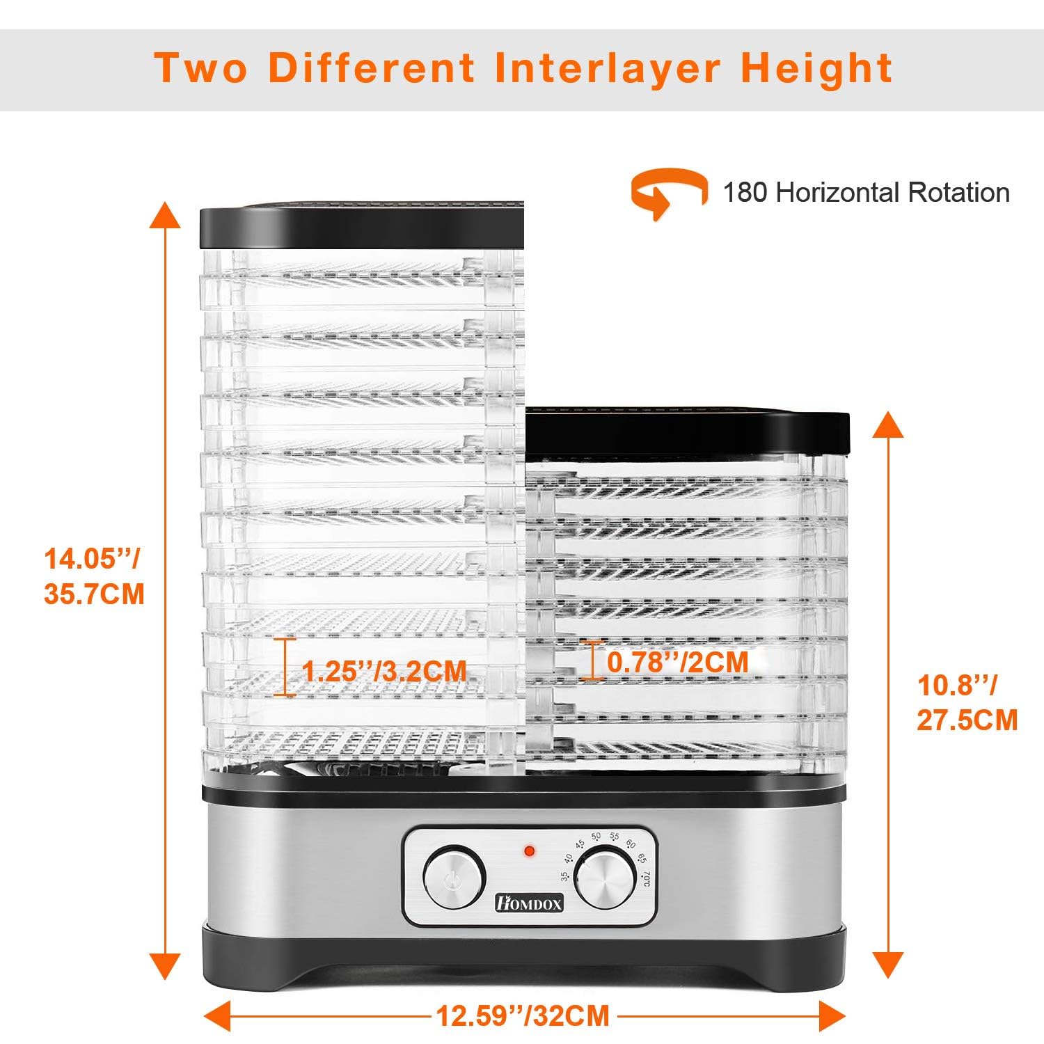 COOCHEER Deshidratador de Alimentos 8 Pisos Bandejas, Deshidratadora de Frutas, Deshidratador de Frutas y Verduras 400W con Temporizador 72H y Temperatura Ajustable, Ajuste mecanico, sin BPA