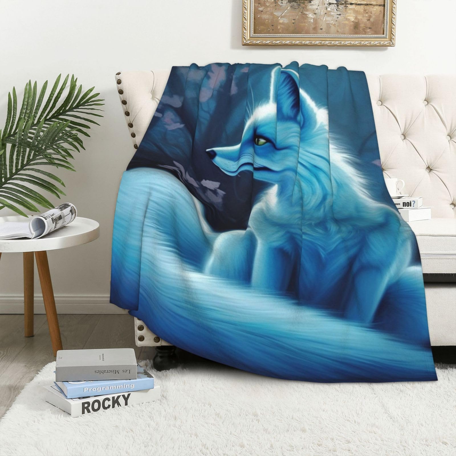 Couverture polaire renard bleu, le cadeau doux ideal pour lit et enfant