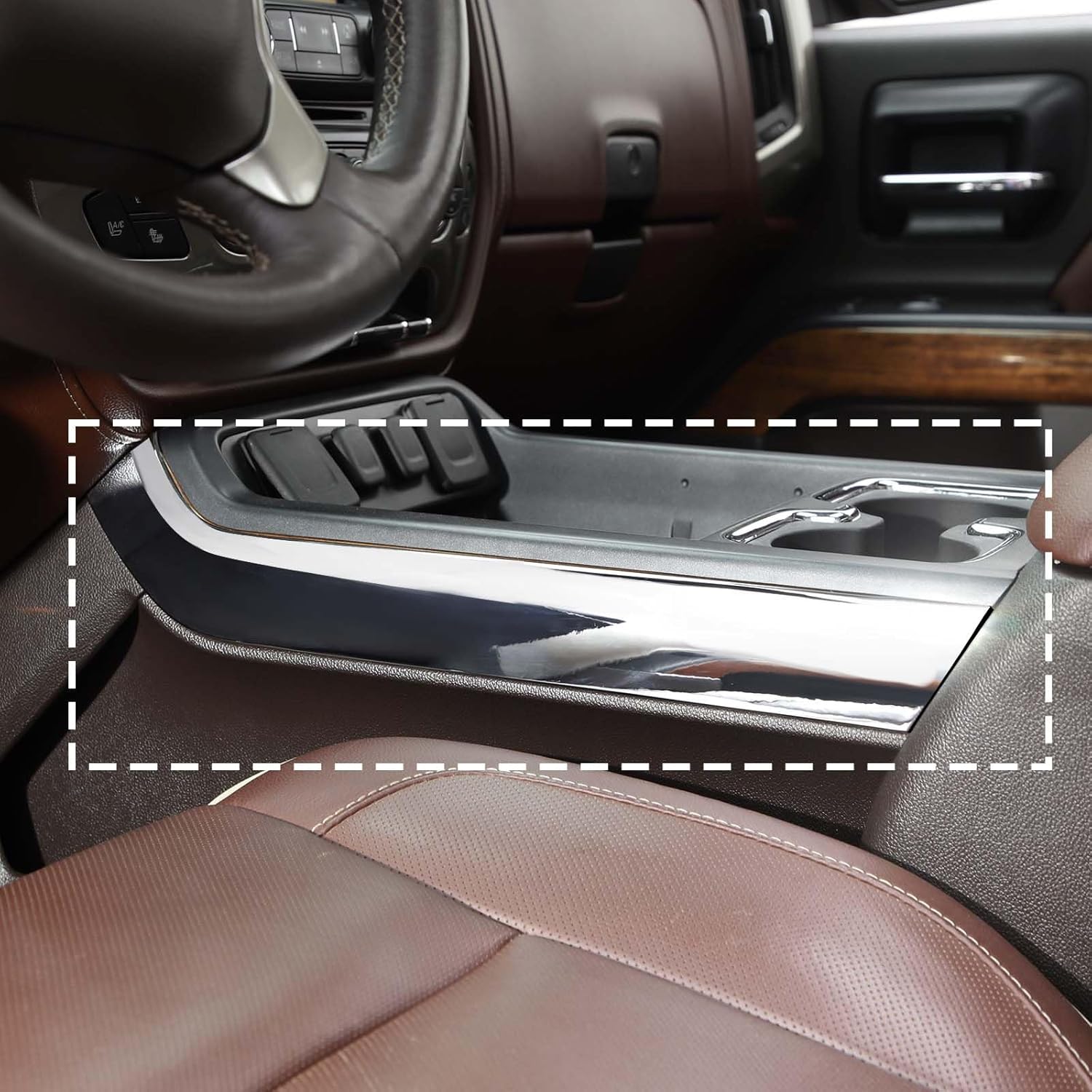 RT-TCZ for Silverado Center Console Gear Shift Side Panel Trim Cover for Chevy Silverado GMC Sierra 2014-2018 Silver Chrome Interior Accessories 2pcs