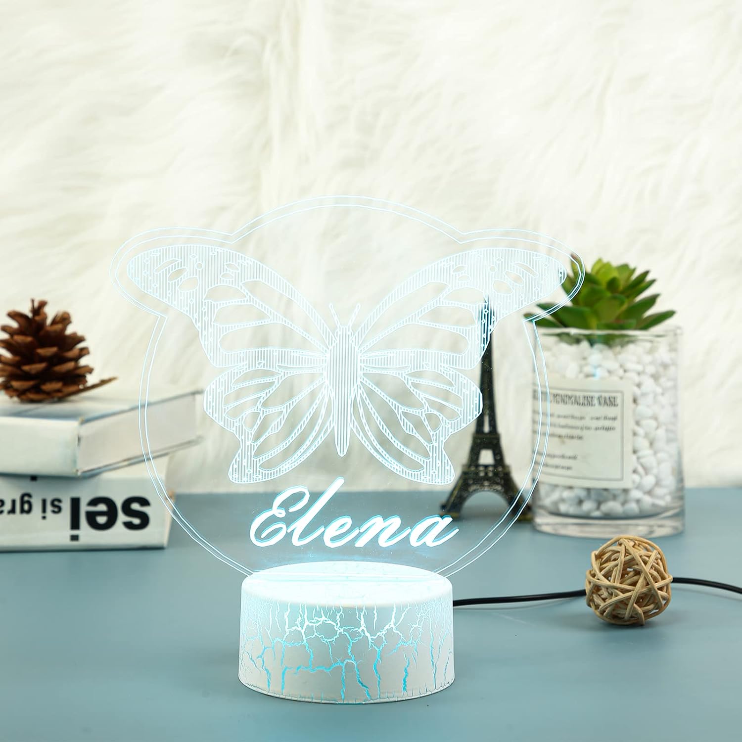 Personalized Name Butterfly Night Light with USB Charger 3D Butterfly Lamp for Girls Bedroom Custom Multicolor Light for Bedside (Style 1)
