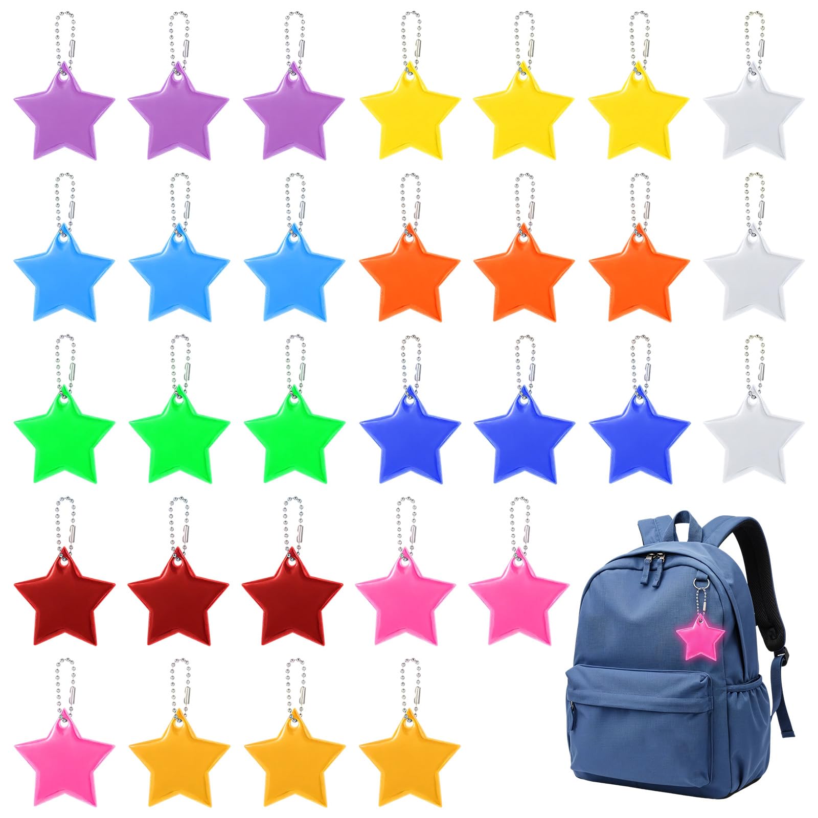 30 sztuk zawieszek odblaskowych, gwiazdy, odblaski, zawieszki, upominek na urodziny dziecka, do zawieszki, tornistra, tornistra, plecaka, jazdy na rowerze, spacerów, biegania