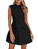 Women's Summer Cap Sleeve Mock Neck Slim Fit A-line Mini Party Dress