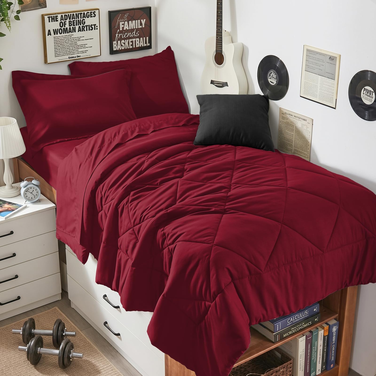 HEVUMYI 5-Piece Twin Comforter Set, Red Bed in a Bag