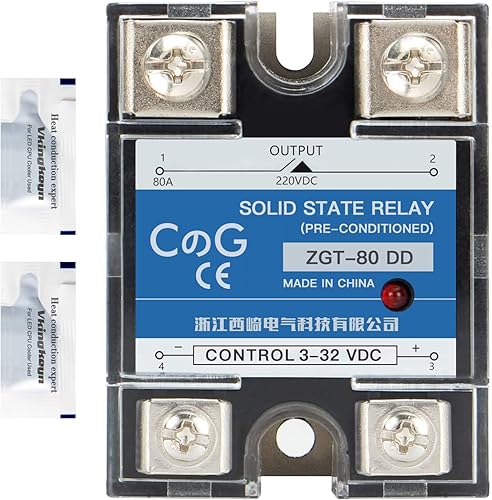 Miniatura 2 de Relé de estado sólido CG SSR-80DD Entrada de CC a CC 3-32VDC a salida 5-240VDC 80A Cubierta de plástico monofásico