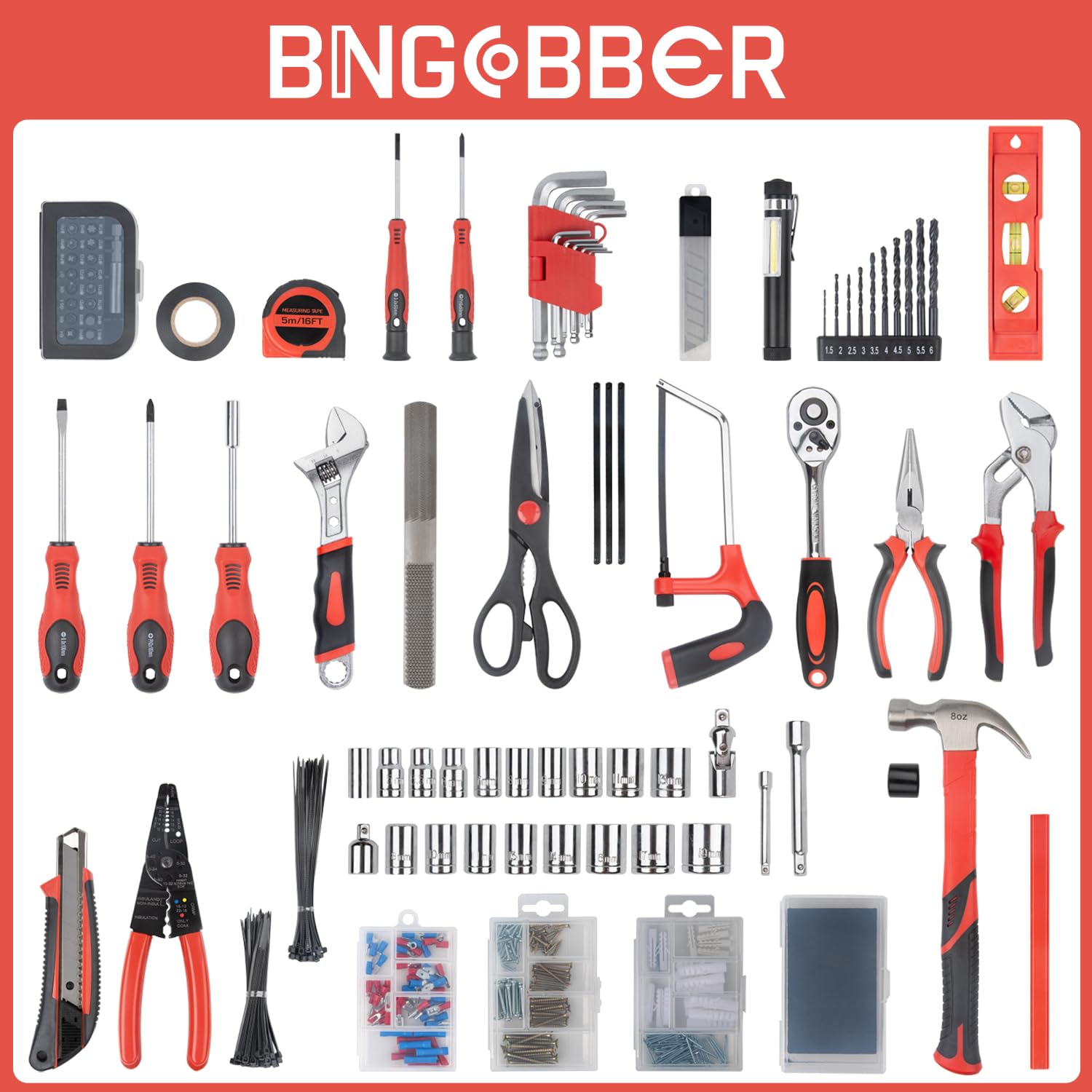 Kit di attrezzi 427, essenziale per la riparazione di casa/bicicletta/auto con cassetta degli attrezzi in plastica