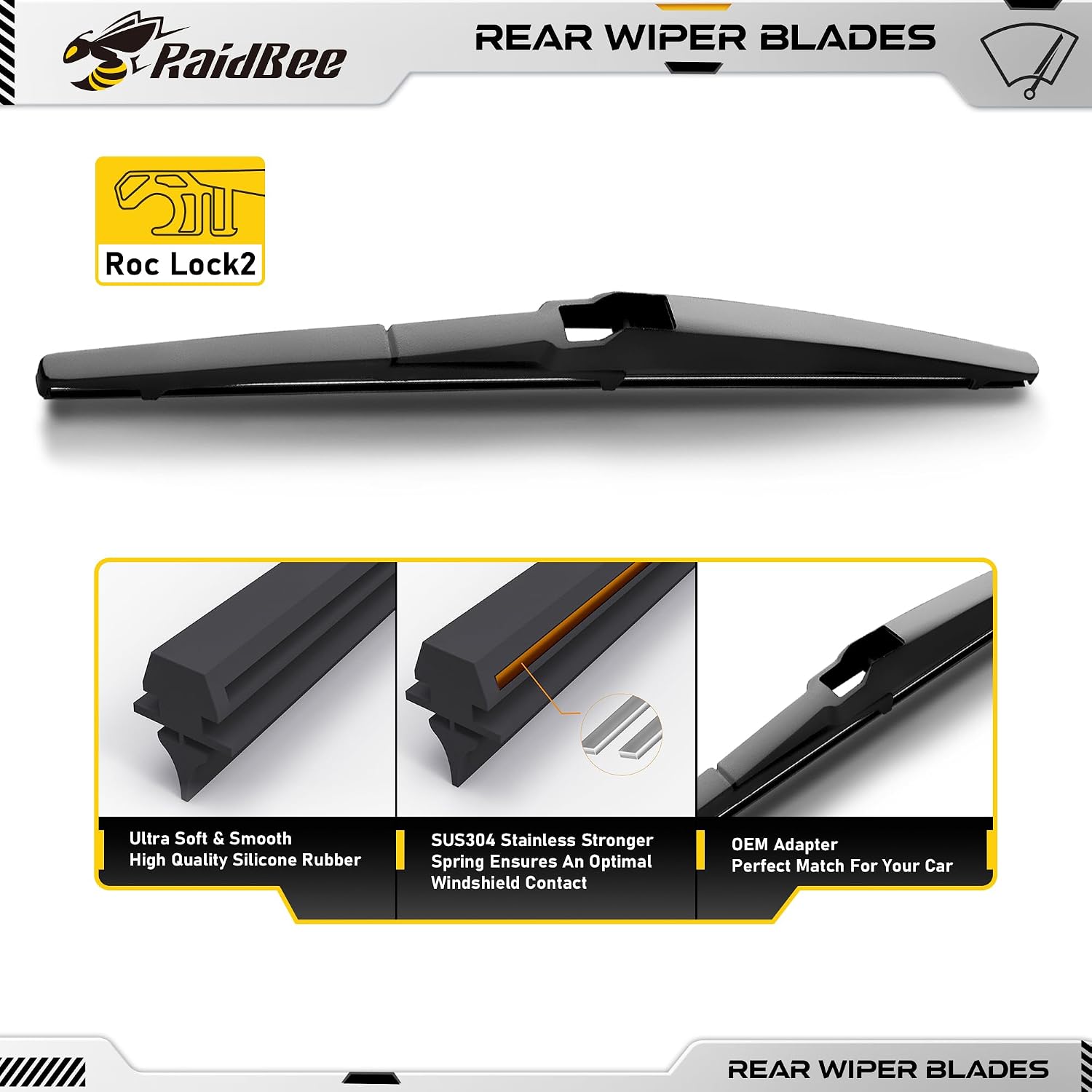 Rear Wiper Blade 12 inch, OEM Replacement for Toyota RAV4 2019-2024/Highlander 2016-2019, Lexus GX460 2010-2018, Jeep Grand Cherokee 2011-2013 +More Rear Windshield Wiper (12-A)