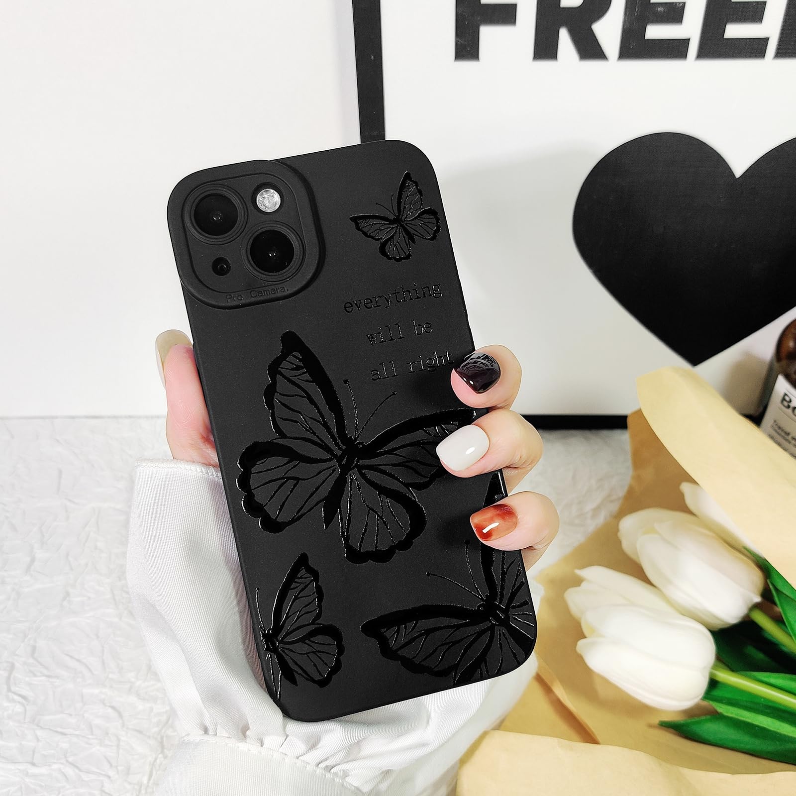 Custodia Per Iphone 15 Plus - Girasole Con Farfalla, Custodia + Pellicola