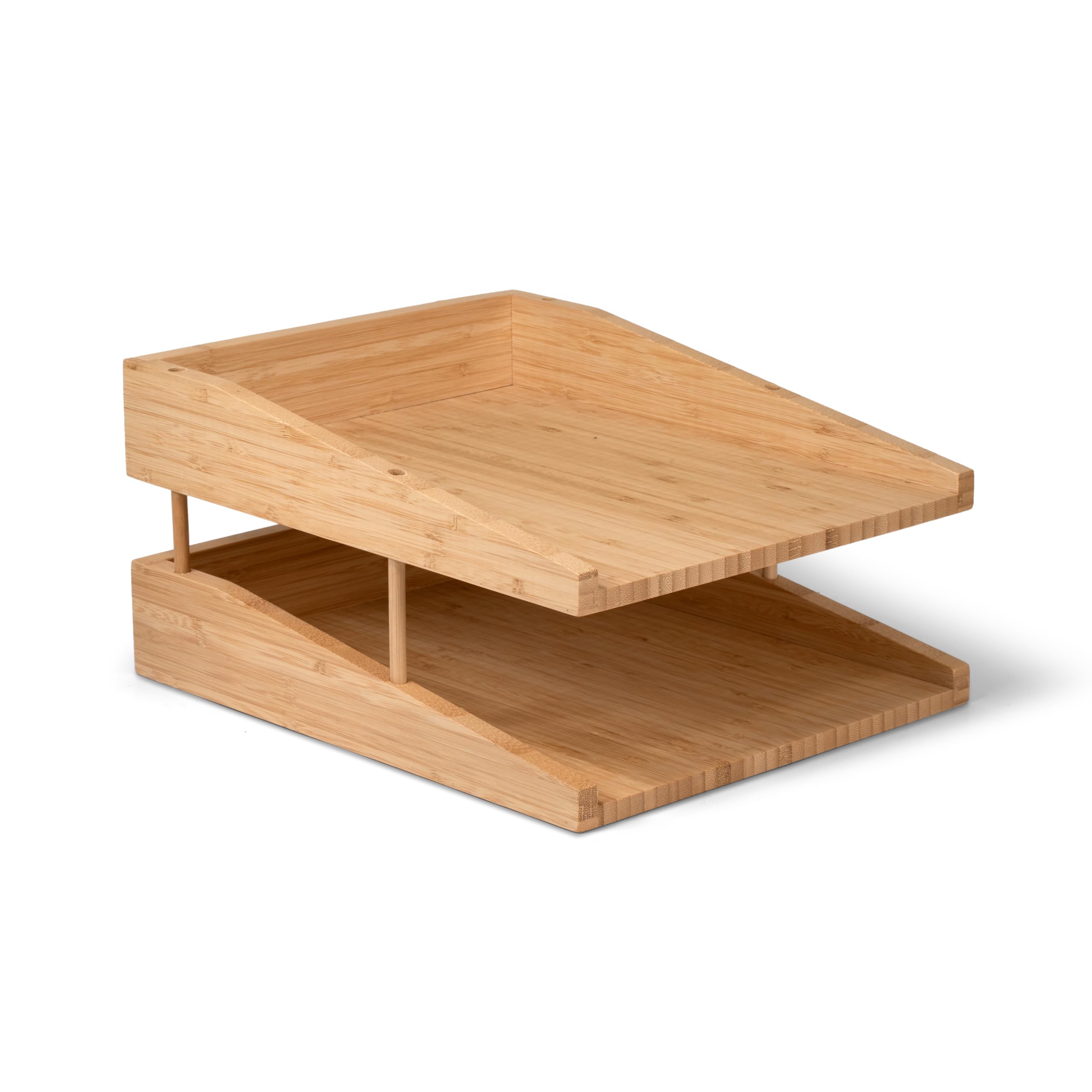 Osco Bamboo (Risers) Bamboo Two Letter Trays With 8 Risers | 2 Trays | A4 | Easily Stackable | Desk File Organiser | Paper Storage | Office Document Sorter | Paperwork Filing | H16.2 X W26 X D33 Cm