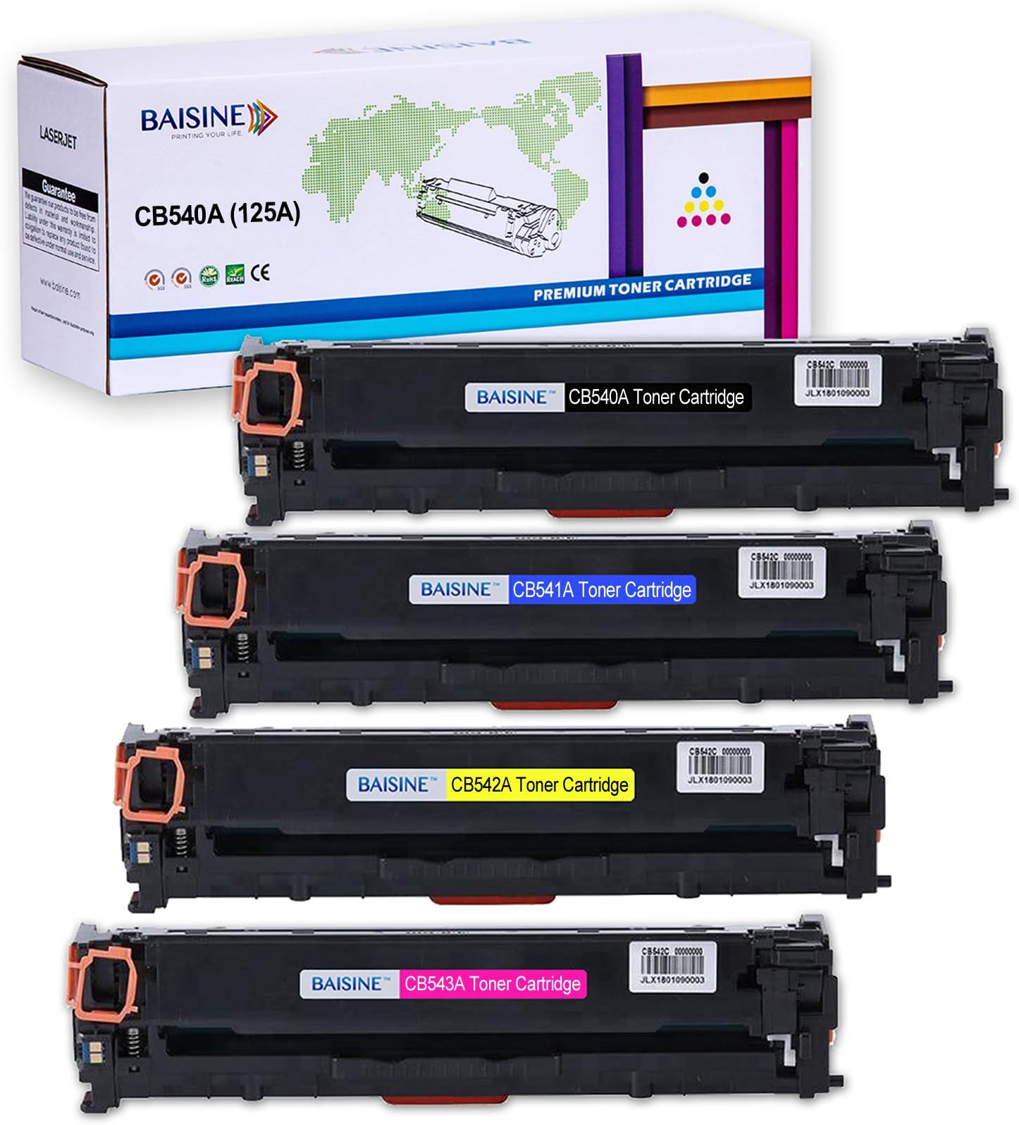 BAISINECompatible Toner Cartridge Replacement for HP 125A CB540A, Cyan, Magenta, Yellow, Black, 4 Pack