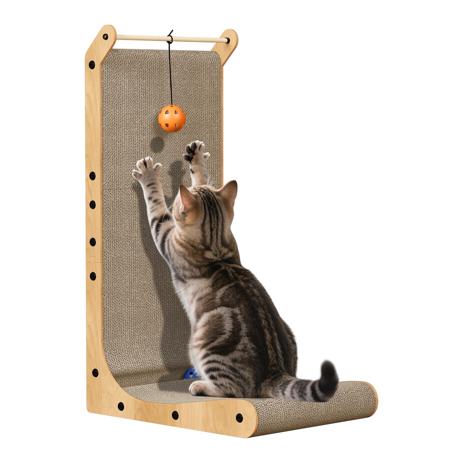 Dogat Kratzbrett Katze 68 cm L-förmige Kratzpappe für Katzen widerstandsfähiges Katzenkratzbrett mit Ball Spielzeug hochwertiges Kratzmöbel aus Karton für Wand und Ecke Groß