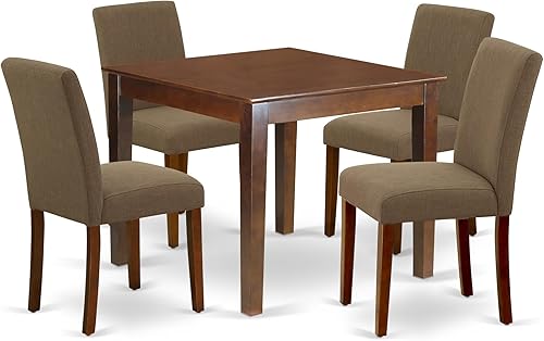 Miniatura 19 de East West Furniture OXAB5-MAH-72 - Juego de mesa de comedor moderna de 5 piezas, incluye una mesa cuadrada de madera y 4 sillas de comedor Parson de
