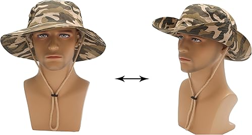 Miniatura 4 de ZLYC Sombrero impermeable de camuflaje para hombre, sombrero de sol de ala ancha, plegable, de malla para exteriores, sombreros de pescador de pesca