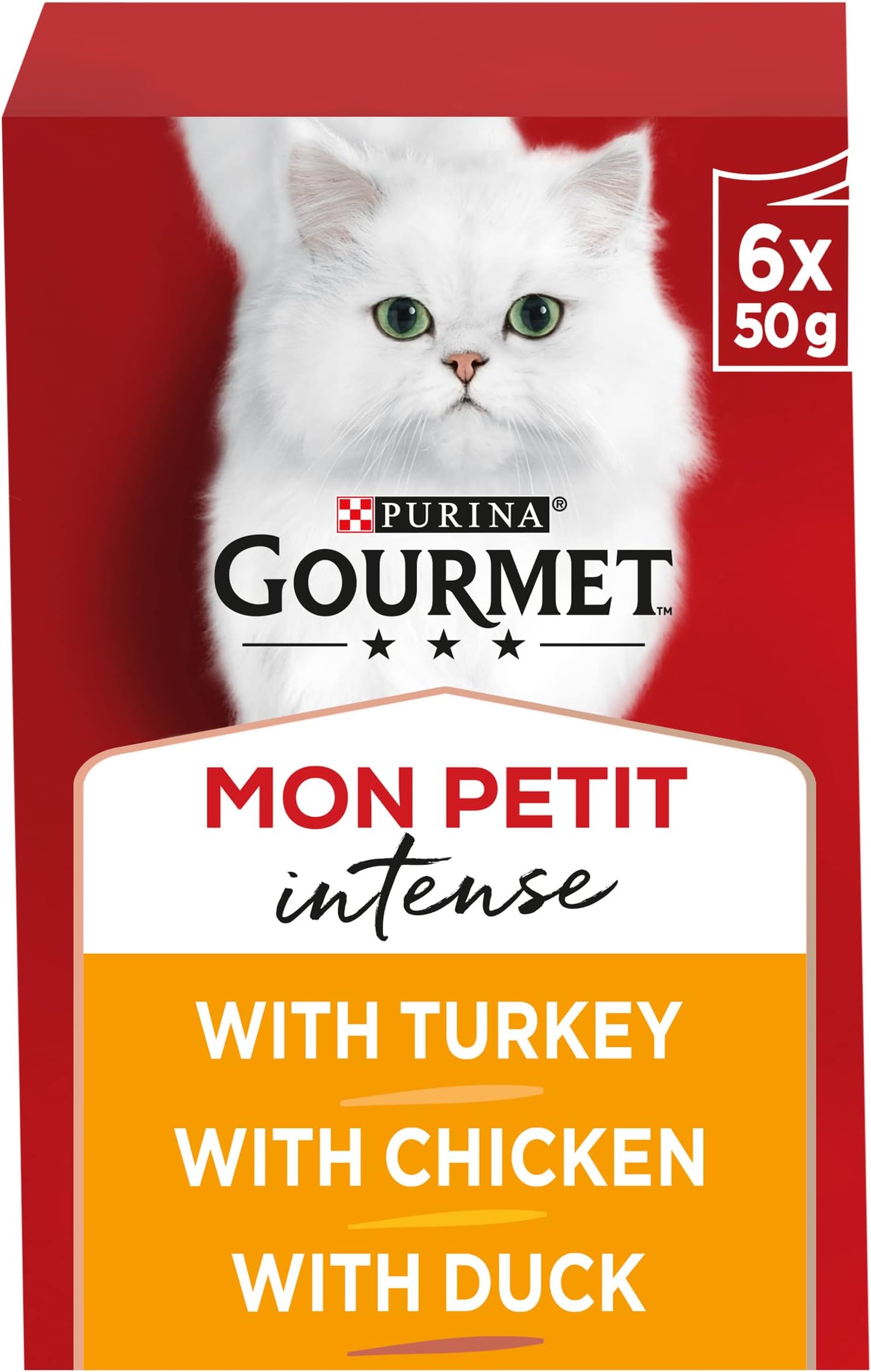 GOURMET Mon Petit Intense Meaty Variety Duck, Chicken, Turkey Wet Cat Food 6x50g (Pack of 8)