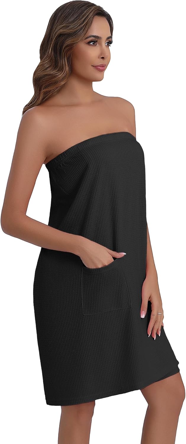 Ekouaer Waffle Robes For Women Bath Wraps Lightweight Knee Length Soft Shower Robe with Pocket S-L - Image 4