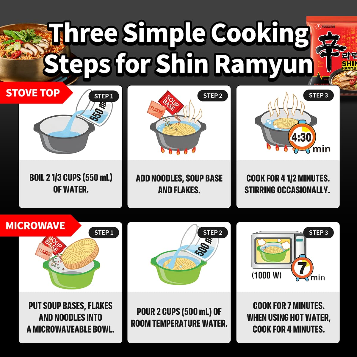 Nongshim Shin Ramyun Noodles, Spicy Korean Signature Instant Ramyun, Rich Beef Flavored Broth, Microwaveable, Korean Instant Noodles, 4.23 oz (Pack of 20), Packaging May Vary. Spicy Noodle 4.23 Ounce (Pack of 20)