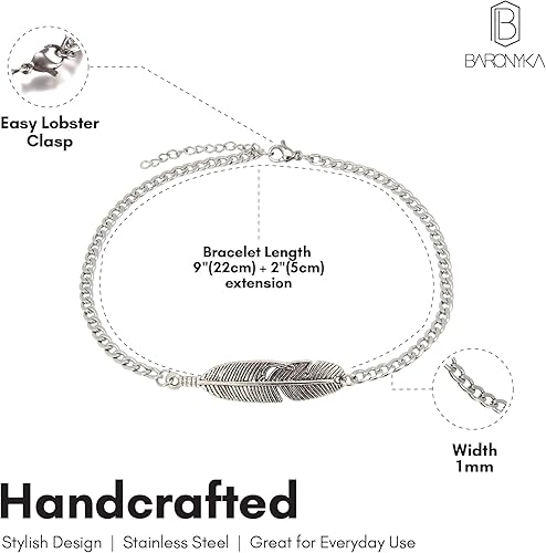 Miniatura 4 de Baronyka Men's Handcrafted Anklet, Wax Cord, Stainless Steel, Adjustable Length, Durable for Everyday Wear and Modern Look (Black Cord Anchor)