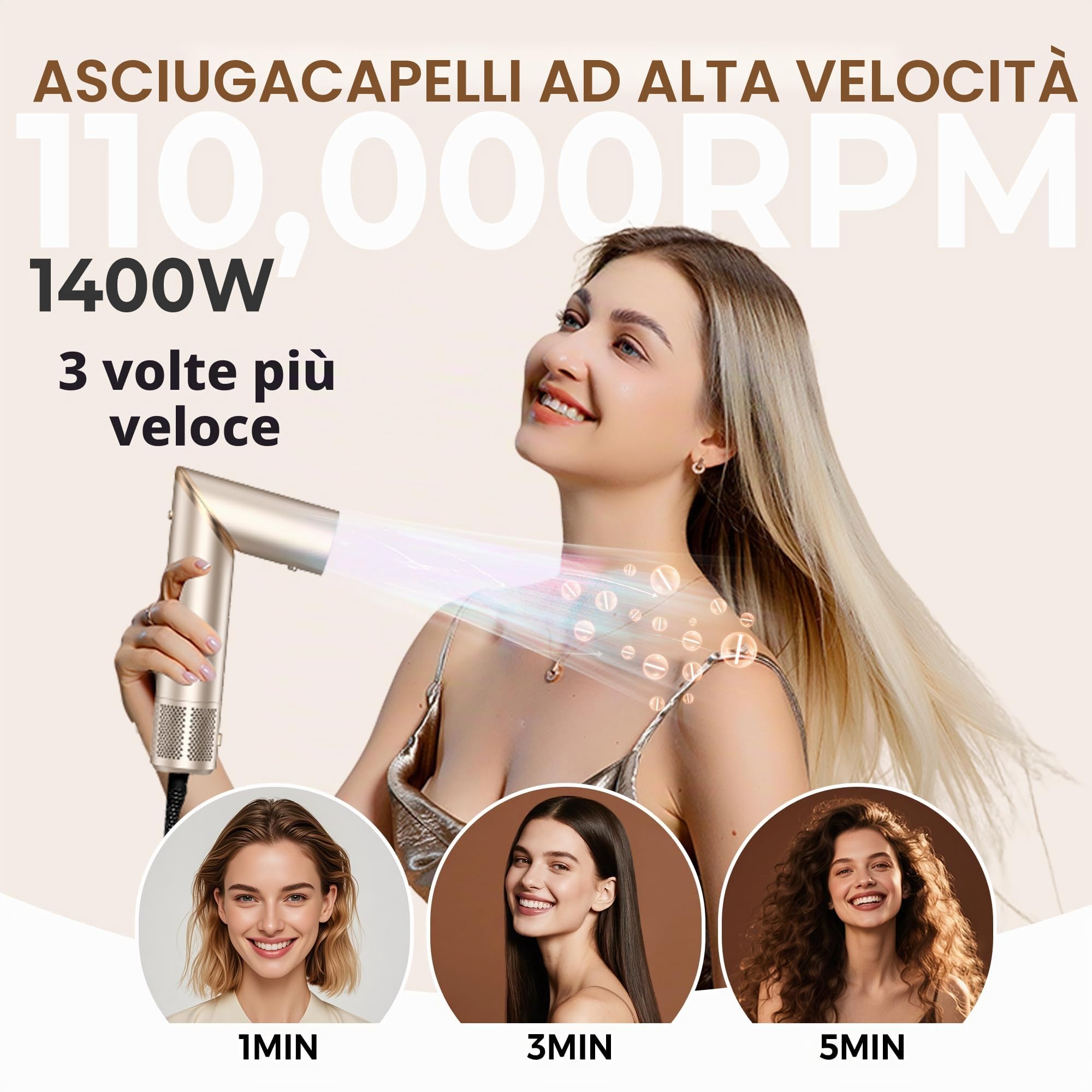 UKLISS Set Airstyler 8 in 1, Pro Hairstyler, Spazzola Asciugacapelli Ionica ad Alta Velocità con Airflow, Arricciacapelli Automatico, Spazzola Volumizzante per Tutti i Tipi di Capelli