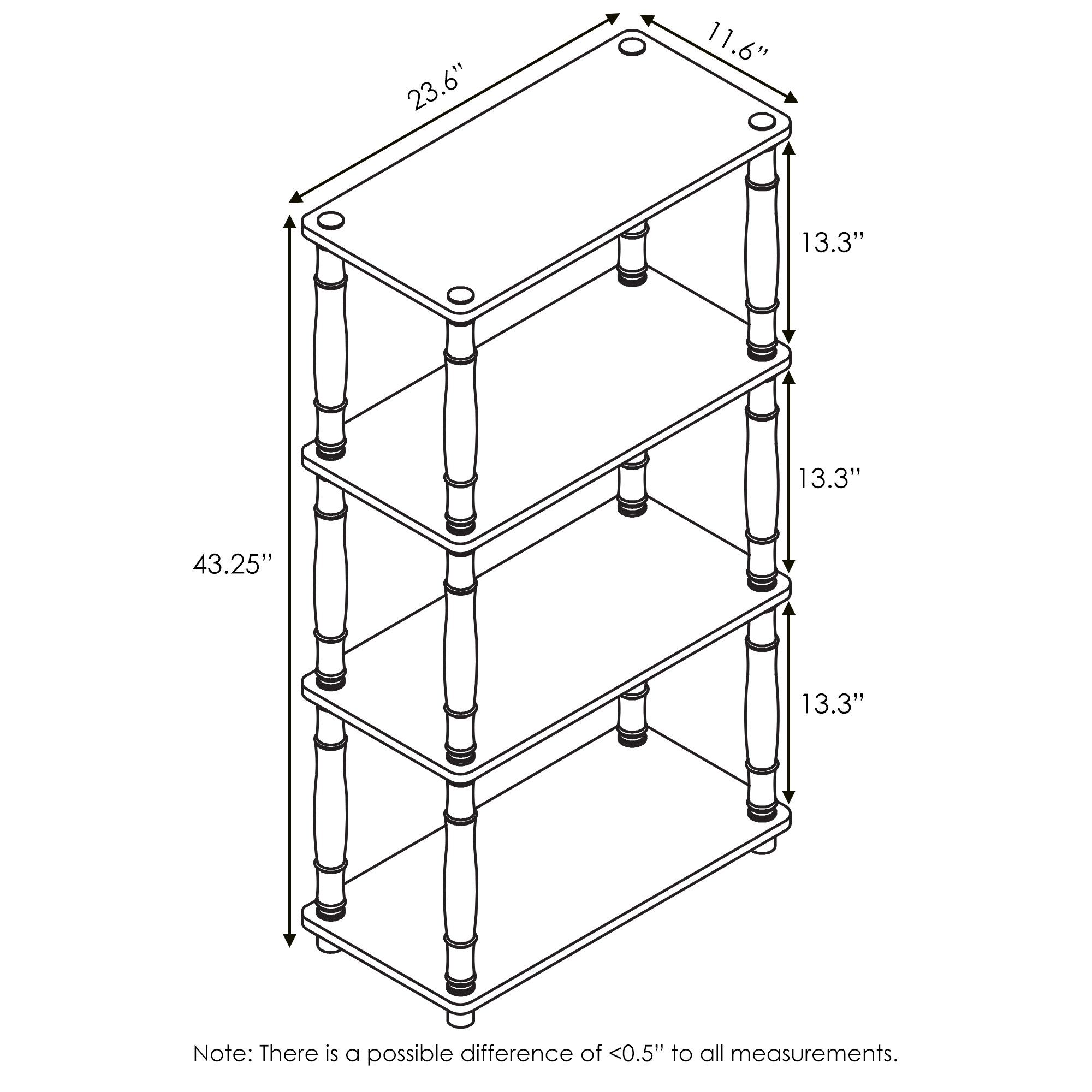 Furinno Turn-N-Tube 4-Tier Multifunctioneel Plank Display Rack met Ronde Buizen, Columbia Walnoot/Zwart