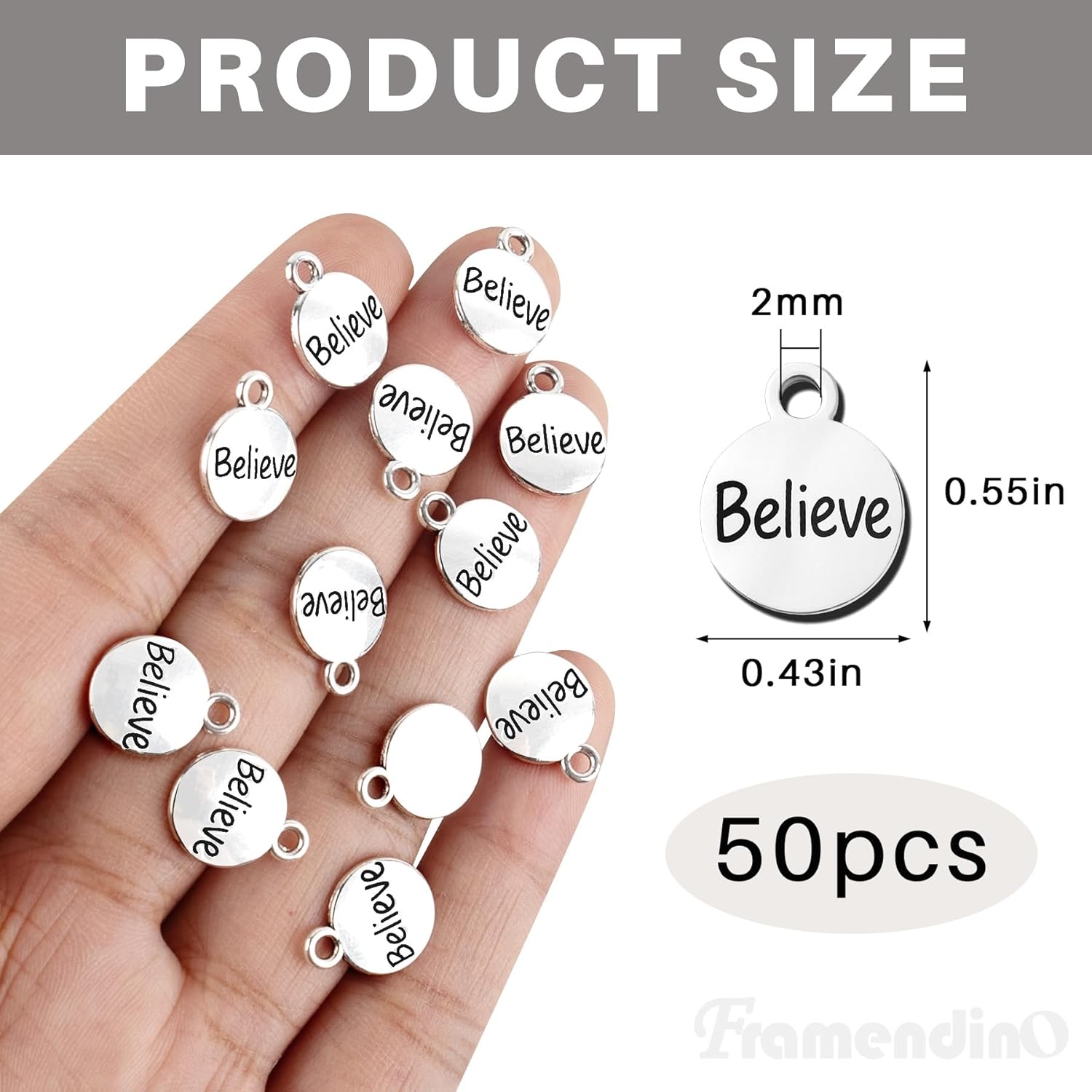 Framendino, 50 Pieces Believe Charms Inspirational Message Pendants for Jewelry Making - Image 2