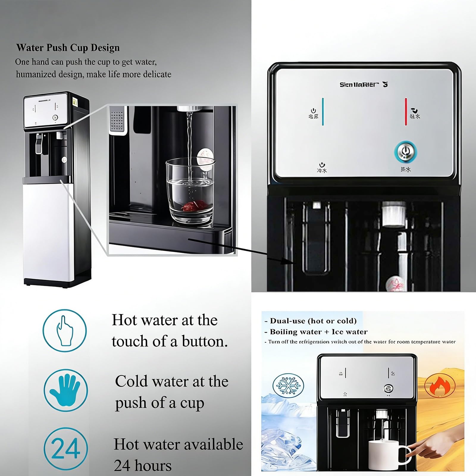 Standgerät Wasserspender, Direkttrinkwasserspender Wasser Spender Automat Chauffe En 3 Secondes 3 Niveaux De Température Kindersicherung Ideal Zuhause Und Büro Kaffee Tee Bar Oder Wohnheim