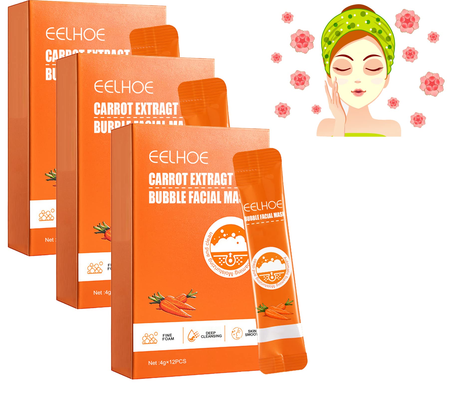 2023 New Magical Carrot Bubble Mask, Carrot Pore Purifying Bubble Mask, Deep Cleansing Face Mask, Carrot Bubble Cleansing Mask, Remove Blackheads Mask (3pcs)