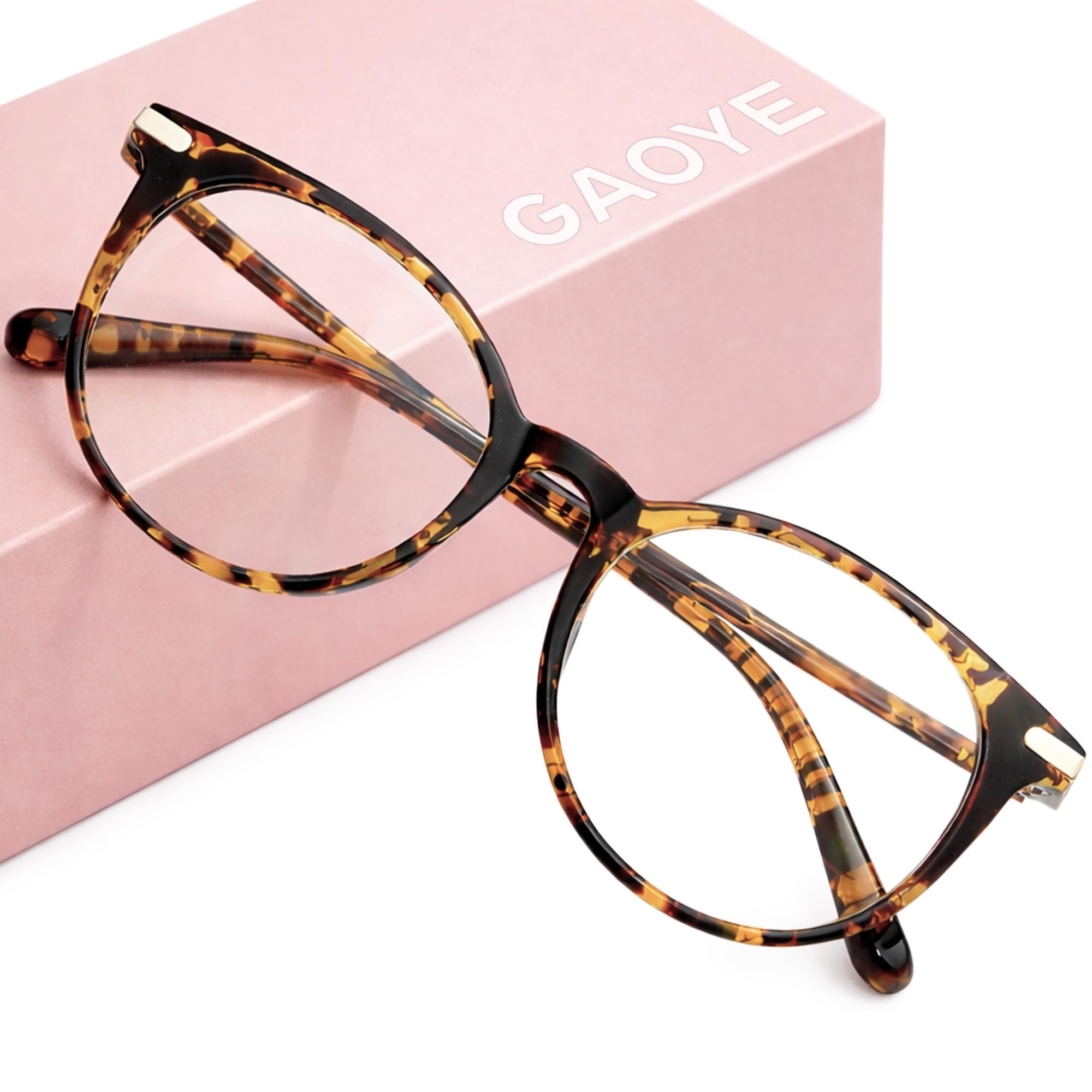 Gaoye Blue Light Blocking Glasses Retro Round - Tea Leopard | UV & Blue Light Blocker, Round TR90 Frames, Chic & Comfy