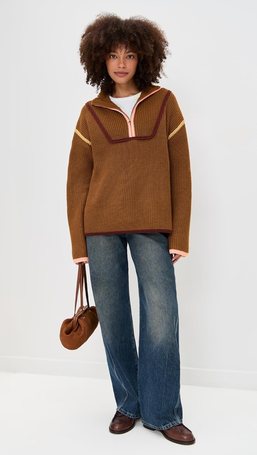 English Factory Women's Contrast Piping Quarter Zip Sweater - Image 5