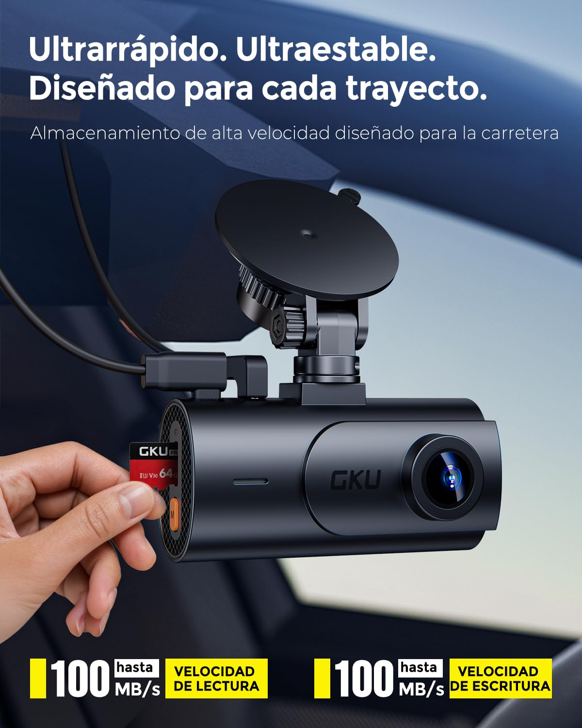 GKU Carte SD 64 Go pour caméras embarquées, U3, V30, 4K UHD, vitesse de transfert jusqu'à 100 Mo/s