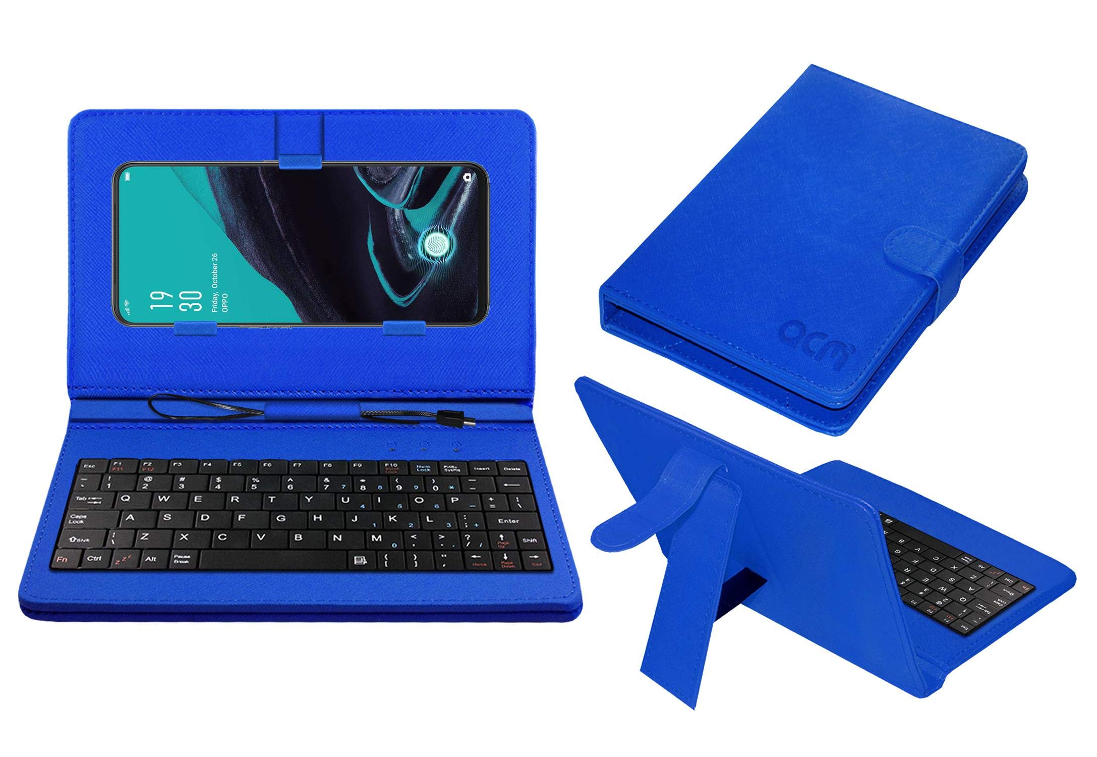 ACM Keyboard Case Compatible with Oppo Reno 2 Mobile Flip Cover Stand Direct Plug & Play Device for Study & Gaming Blue