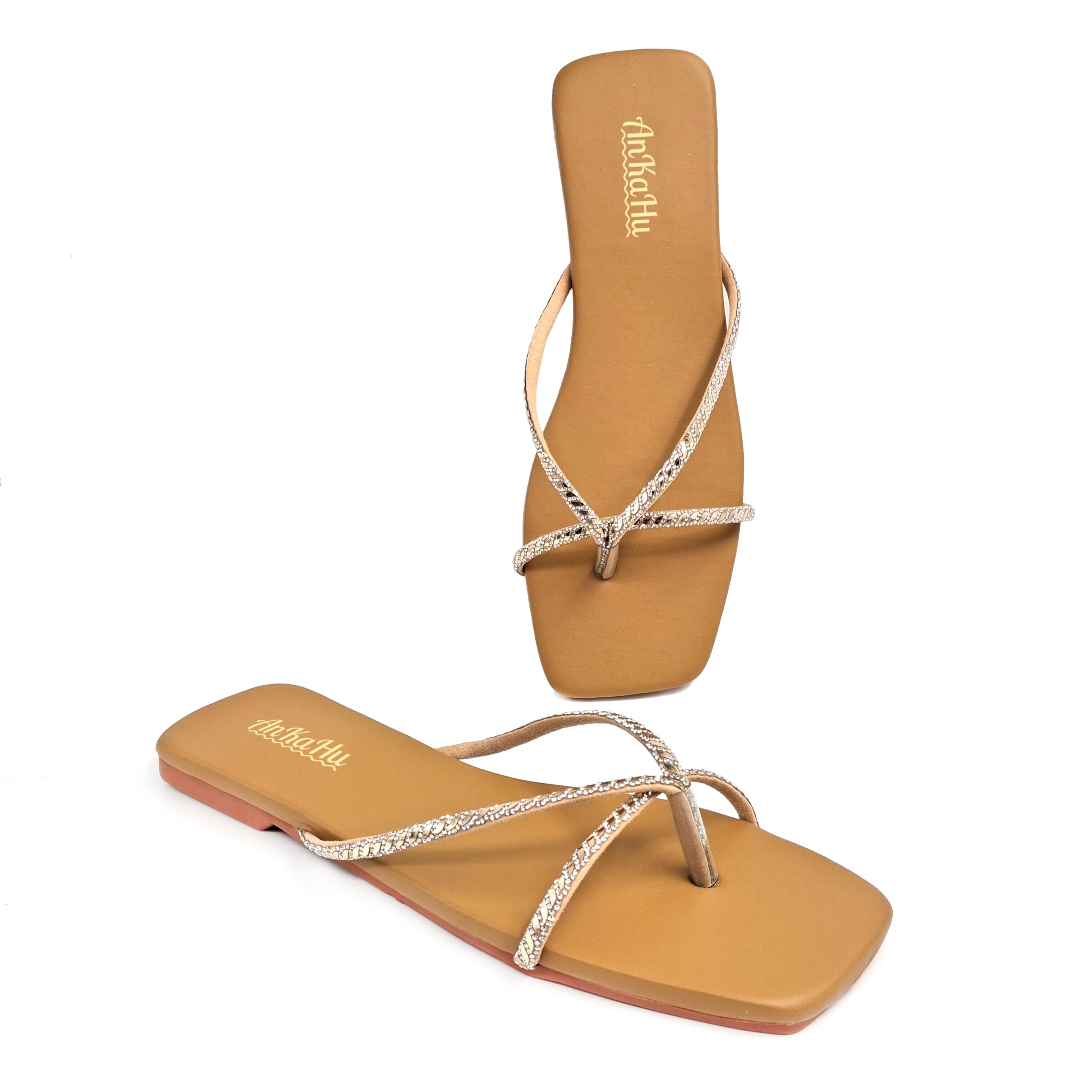 ankahu flats for women stylish daily use off white rose gold flip flops girls sliders slippers footwear trendy modern woman sandals-picture-36