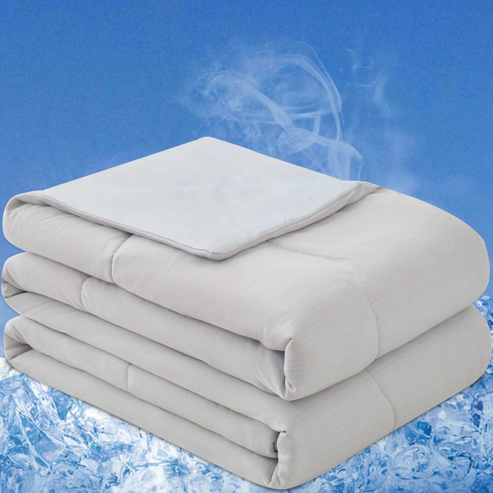 OIGAE Cooling Comforter King Size, Double Sided Cooling Blanket with Q-Max > 0.5 Arc-Chill Cooling Fiber, Lightweight Cooling Summer Comforter Quilt for Hot Sleeper Night Sweats, 90" x 108", Grey