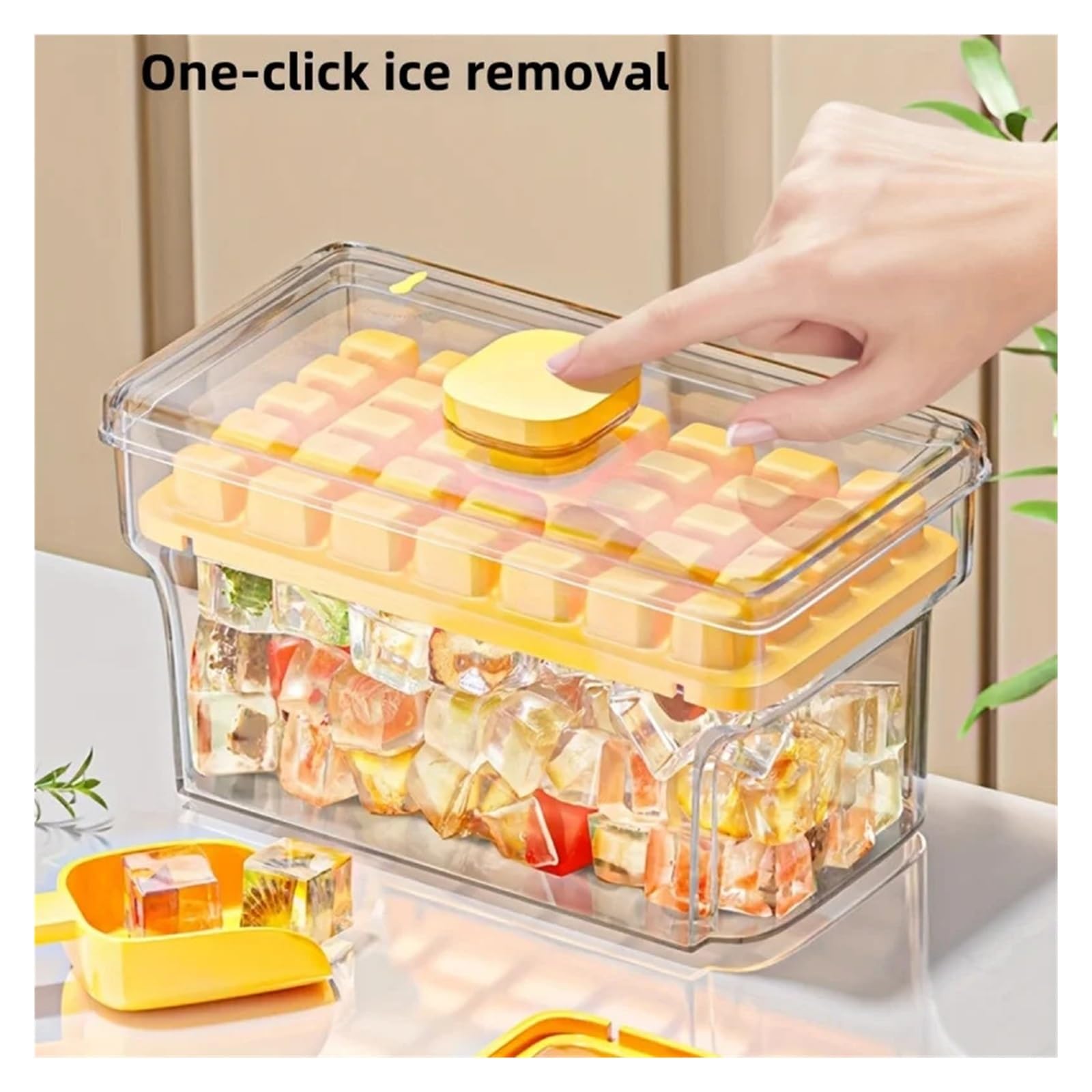Cubiteras Para Hielo Bandeja for cubitos de hielo con tecla de presión, molde for hacer hielo de verano, bandeja for cubitos de hielo de fácil liberación(Yellow)
