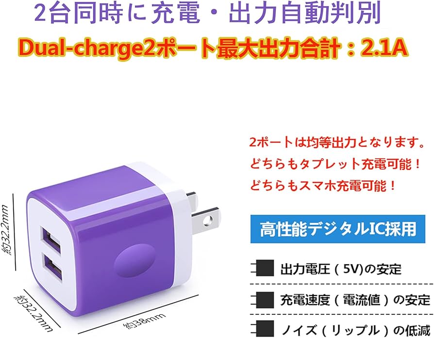Amazon | 【2ポート タイプc 充電器*2個+type cケーブル*2本*2M】usb