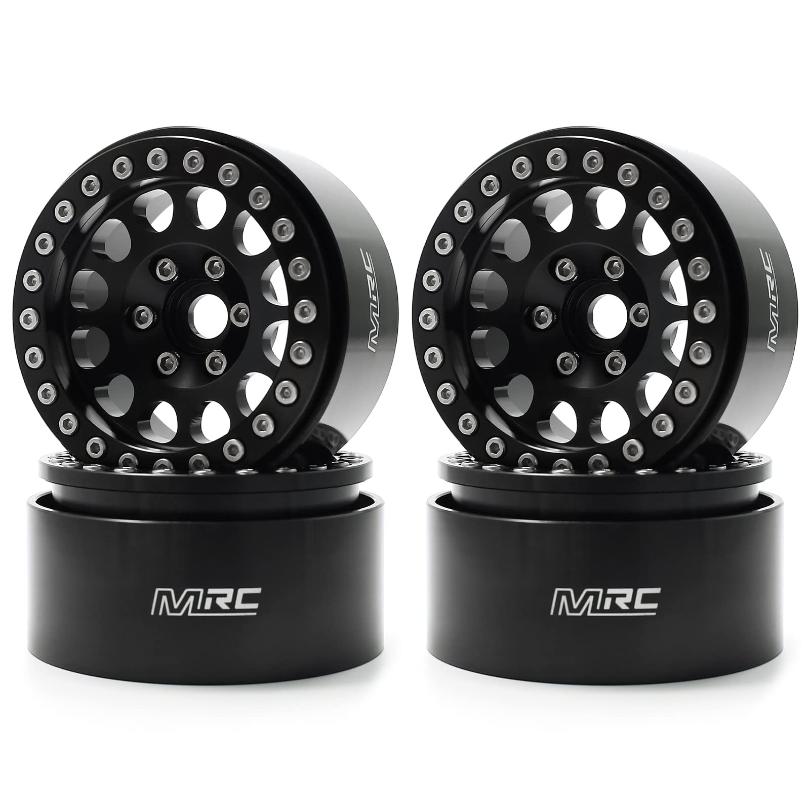 1.9 BeadLock Wheels(4pcs) Aluminum Metal Wheel Rim Upgrades for 1:10 RC Crawler SCX10 II 90046 SCX10 III Axi 03007 TRX-4(B) (Black)