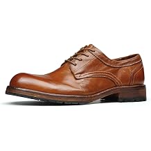 Mens Derby Dress Shoes Hand-Welted Leather Outsole Washed Horsehide Upper Round-Toe Business Shoes Premium Full-Leather Construction 1571-1