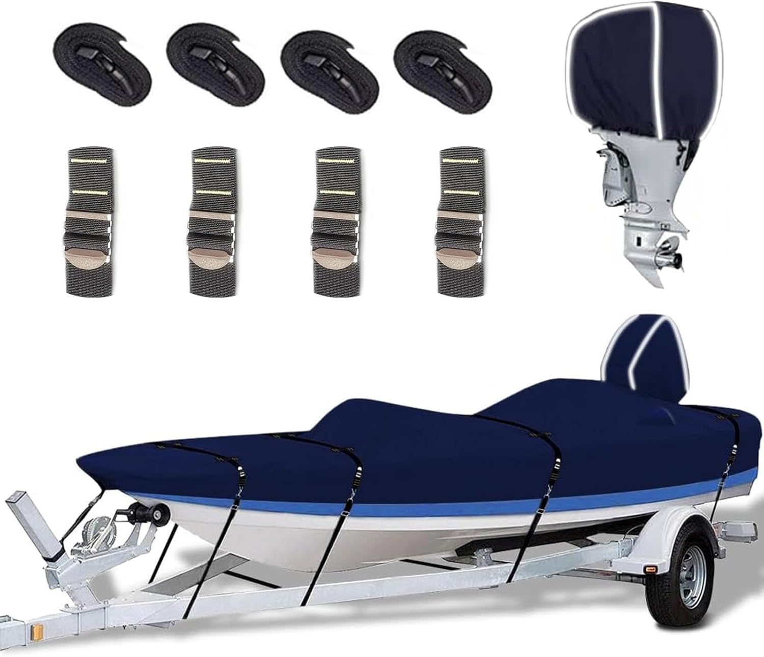 900D Bass Boat Cover - Trailerable Bass Tracker Boat Cover, Waterproof Bass Tracker Cover with Motor Cover Fits Bass Boat, V-Hull Tri-Hull Boat, 16-18.5' Long (Beam Width up to 98"), Navy 16-18.5' Long (Beam Width Up to 98") navy