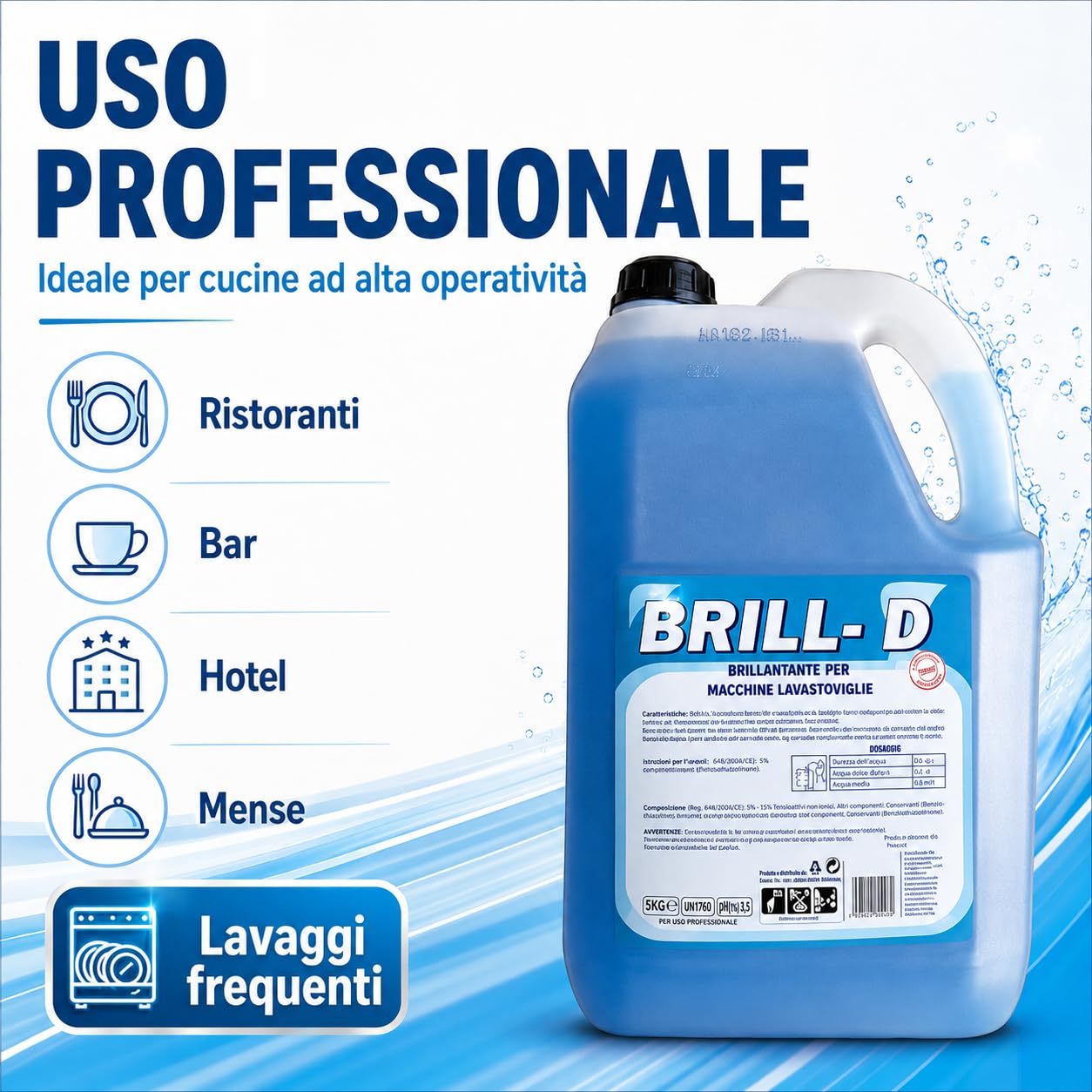 Brillantante Lavastoviglie Professionale 4 x 5 kg, Additivo Liquido per Lavastoviglie, Lavabicchieri e Lavatazzine, Asciugatura Rapida, Stoviglie Brillanti e Senza Aloni
