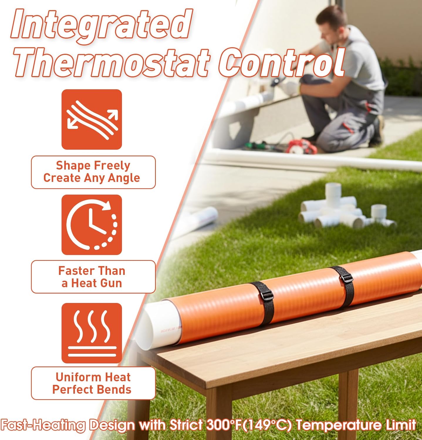 PVC Heating Blanket for Conduit Bender, Pipe Heater with Overheat Protection & Fixing Strap, Fast Heating in 3 Mins, Durable for Easy Pipe Bending 120V/200W (2" to 3")
