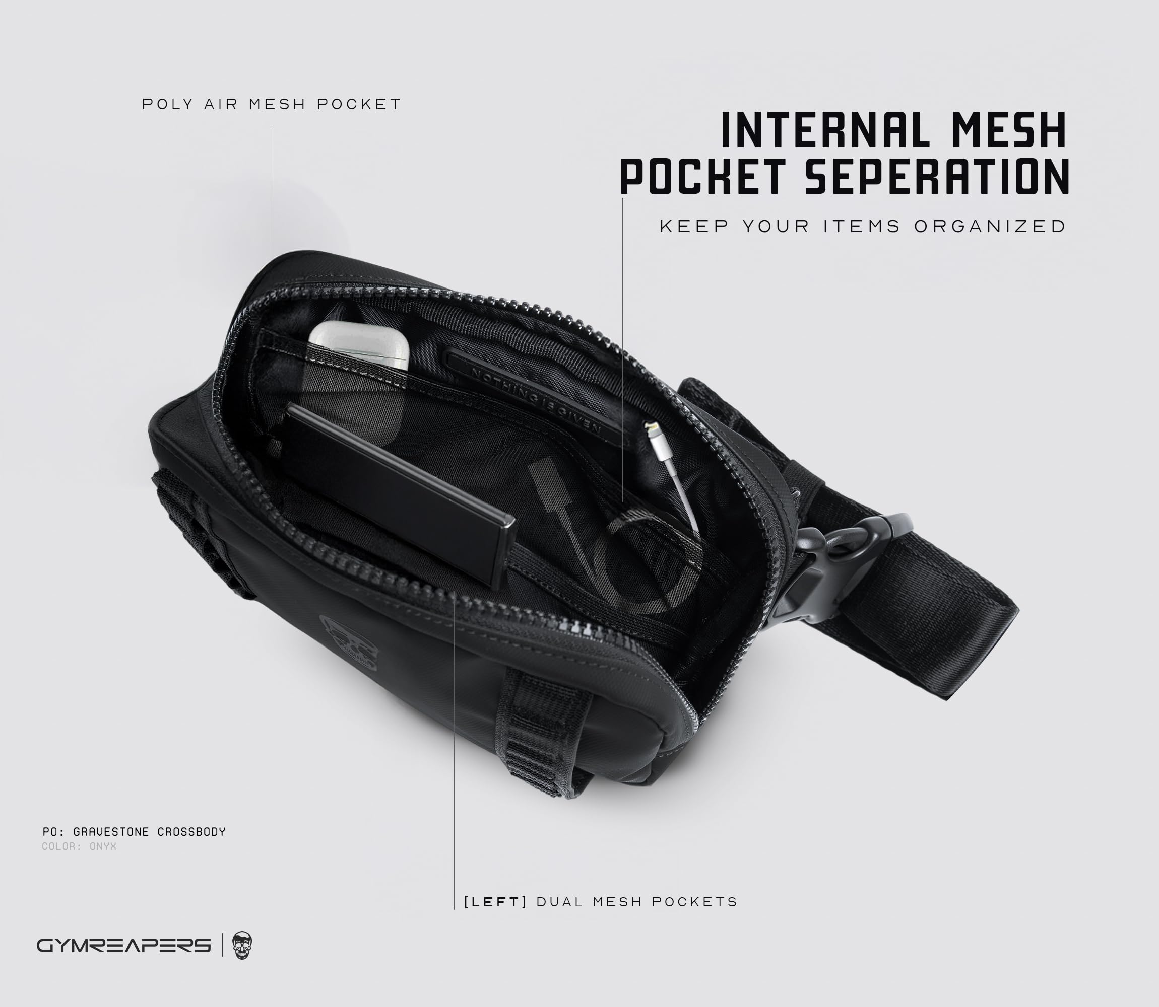 Gymreapers Nagrobek torba podróżna crossbody, z regulowanym paskiem, wodoodporna, nerka, torba na ramię, do podróży, biegania i noszenia na co dzień, dla mężczyzn i kobiet, Onyx, Torebka crossbody