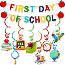HOWAF First Day of School Decorations Felt Banner with Welcome Back to School Hanging Swirls, First Day of School Party Banner with School Themed Swirls Streamer for Classroom Decor
